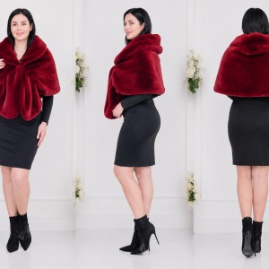 Bolero Samira din blana sintetica,model tip capa, nuanta marsala - Img 2