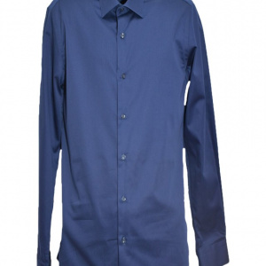 Camasa bleumarin cu design simplist si croi slim, maneca lunga - Img 1