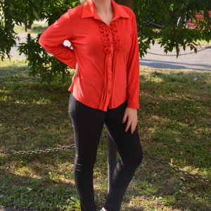 Camasa casual cu maneca lunga, rosie, cu guler din saten - Img 3