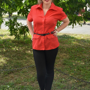 Camasa de vara de culoare rosie cu model marunt alb - Img 2
