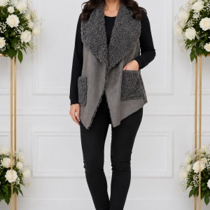 Cardigan tip vesta Xenai cu insertii de blanita pe spate,nuanta de gri inchis
