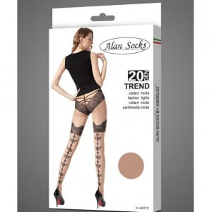 Ciorap elegant de culoarea piciorului cu model negru, de 20 DEN - Img 2