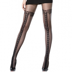 Ciorap pantalon fin, negru, cu model rafinat in fata, de 20 den - Img 1