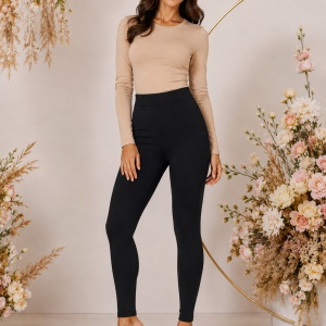 Colanți damă negri cu talie înaltă și bandă lată – material elastic