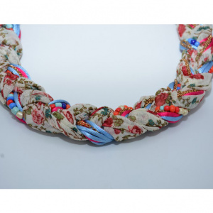 Colier damă împletit cu imprimeu floral și mărgele multicolore - Img 3
