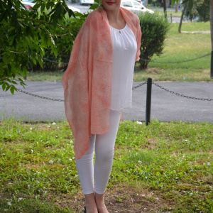 Esarfa chic brodata, culoare corai, forma simpla dreptunghiulara - Img 4