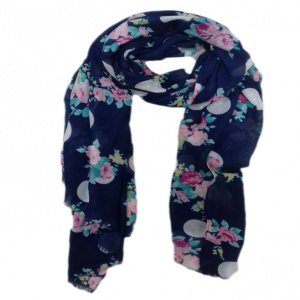 Esarfa fashion cu imprimeu pe fond bleumarin, material subtire - Img 1