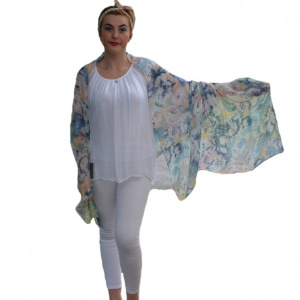Esarfa trendy design floral multicolor nuante roz-albastru-galben - Img 7