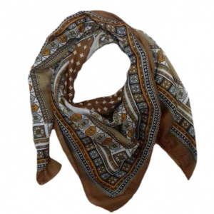 Esarfa vintage cu design clasic pe fond maro cu bordura lata - Img 6