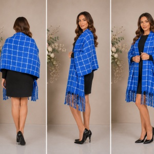 Fular dama Dalma ,model cu patratele,albastru - Img 2