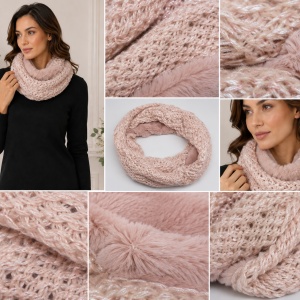 Fular Eve circular din tricot cu insertii de paiete si blanita ,nuanta de pudra - Img 2