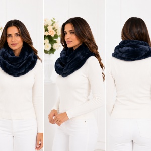 Fular Lenna cu insertii de blanita,model cilcular,nuanta de bleumarin - Img 3