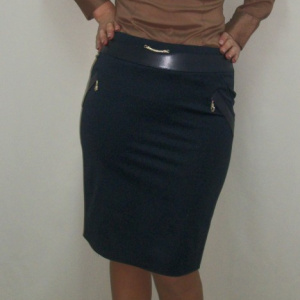 Fusta casual, de culoare bleumarin cu inserti din piele - Img 5