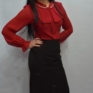 Fusta eleganta de culoare neagra cu insertii dantelate si strasuri - Img 5