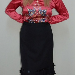 Fusta eleganta, neagra cu design creponat si paspolat cu satin - Img 2