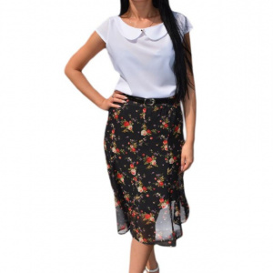 Fusta lejera, midi, nuanta de negru, cu imprimeu floral multicolor - Img 1