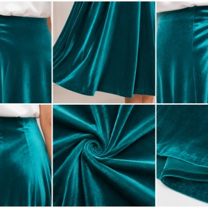 Fustă Midi Elegantă din Catifea Turcoaz – 95% Poliester, 5% Elastan - Img 3