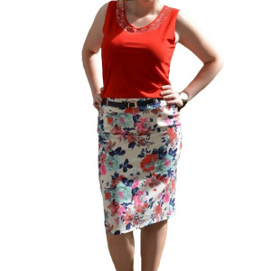 Fusta scurta de primavara-vara cu imprimeu floral multicolor - Img 1