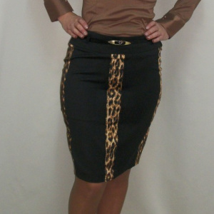 Fusta sofisticata, scurta, aplicatii animal-print, de culoare neagra - Img 6
