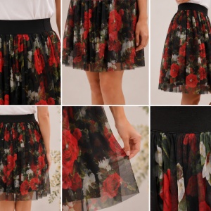 Fusta Stefannie, imprimeu floral si elastic in talie, nuanta de negru - Img 3
