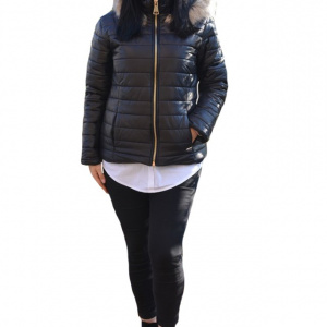 Jacheta casual, neagra, calduroasa, cu gluga detasabila - Img 1