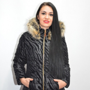 Jacheta moderna din fas cu insertii de catifea, nuanta neagra - Img 3