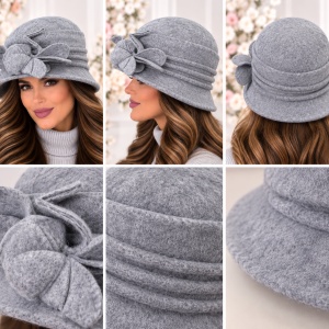 Pălărie Damă Elegantă Reglabilă – Model cu Flore Decorativa, Gri Deschis - Img 2