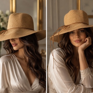 Pălărie de Damă Bej cu Boruri Largi și Detalii Elegante – Accesoriu Chic pentru Vară, Plajă