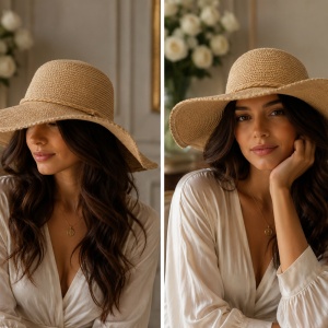 Pălărie de Damă Bej, Ivory cu Boruri Largi și Detalii Elegante – Accesoriu Chic pentru Vară, - Img 3