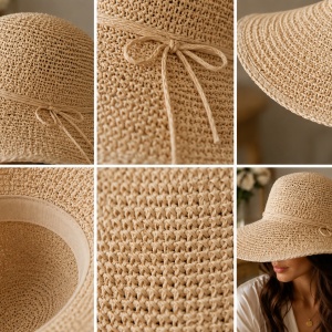 Pălărie de Damă Bej, Ivory cu Boruri Largi și Detalii Elegante – Accesoriu Chic pentru Vară, - Img 4