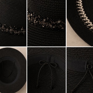 Pălărie de Vară Chic pentru Plajă și Vacanță Nuanta de Negru- ALB Deschis Design Dantelat - Img 3
