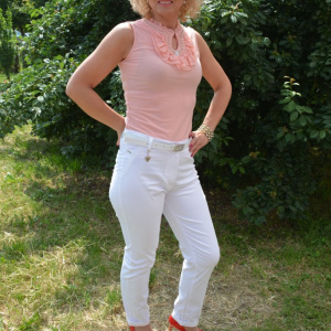 Pantalon alb de vara, model lung din material elastic, subtire - Img 3