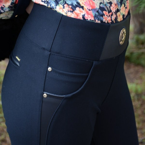 Pantalon bleumarin in tendinte cu insertie de piele ecologica - Img 4