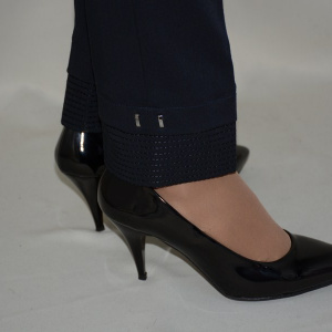 Pantalon clasic, culoare bleumarin, design de cusaturi aplicate - Img 4