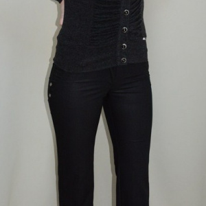 Pantalon cu buzunare apretate, nuanta de negru, fermoar - Img 2