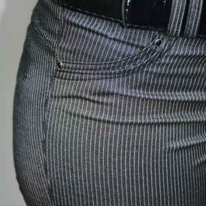 Pantalon cu design dungat, nuanta de gri, inchidere cu fermoar - Img 6