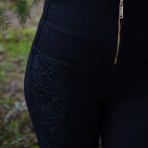 Pantalon cu talie inalta, de culoare neagra, pietre fine lucioase - Img 6