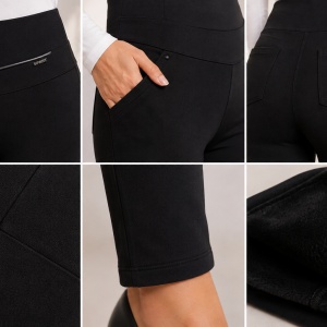 Pantalon damă cu talie înaltă, detaliu decorativ frontal și blăniță interioară – Negru - Img 3