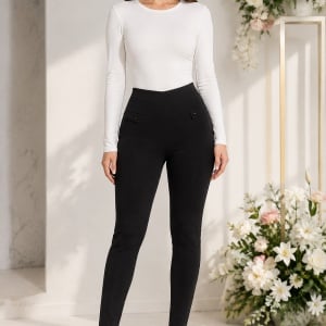 Pantalon damă tip colant, călduros și elastic, cu blăniță interioară – Negru
