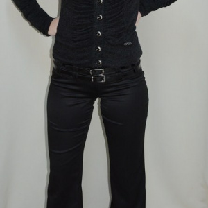 Pantalon deosebit, nuanta de negru, curea lucioasa - Img 2