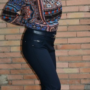 Pantalon drept din material elastic, bleumarin, de toamna-iarna - Img 3