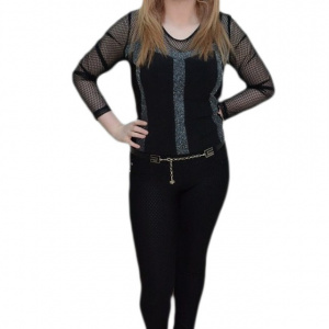Pantalon elastic, nuanta de negru, buline fashion aplicate - Img 1