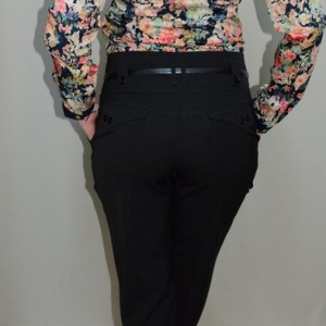 Pantalon elegant, cu talie inalta, design cambrat, nuanta neagra - Img 5