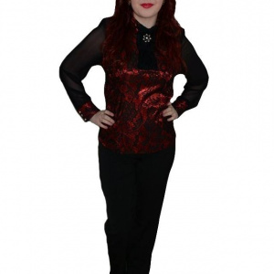 Pantalon la moda, de culoare neagra, material lucios - Img 1