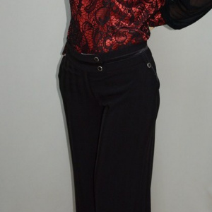 Pantalon lejer din stofa neagra, masura mare, model usor evazat - Img 2