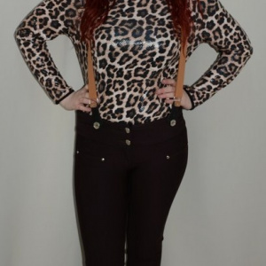 Pantalon modern, culoare maro, croiala tip pana si bretele - Img 2