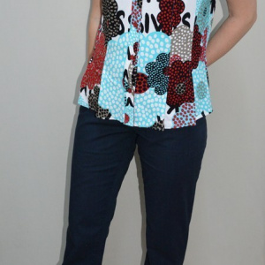 Pantalon rafinat de zi, bleumarin, model cu aspect de blug - Img 2