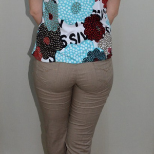 Pantalon subtire din bumbac, cu aspect de blug, culoare bej - Img 4