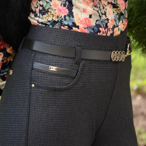 Pantalon tineresc gri, din material gros cu imprimeu de carouri - Img 4