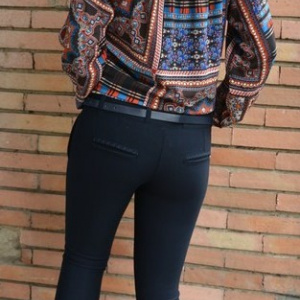 Pantalon trendy de toamnba-iarna, bleumarin cu design brodat - Img 5